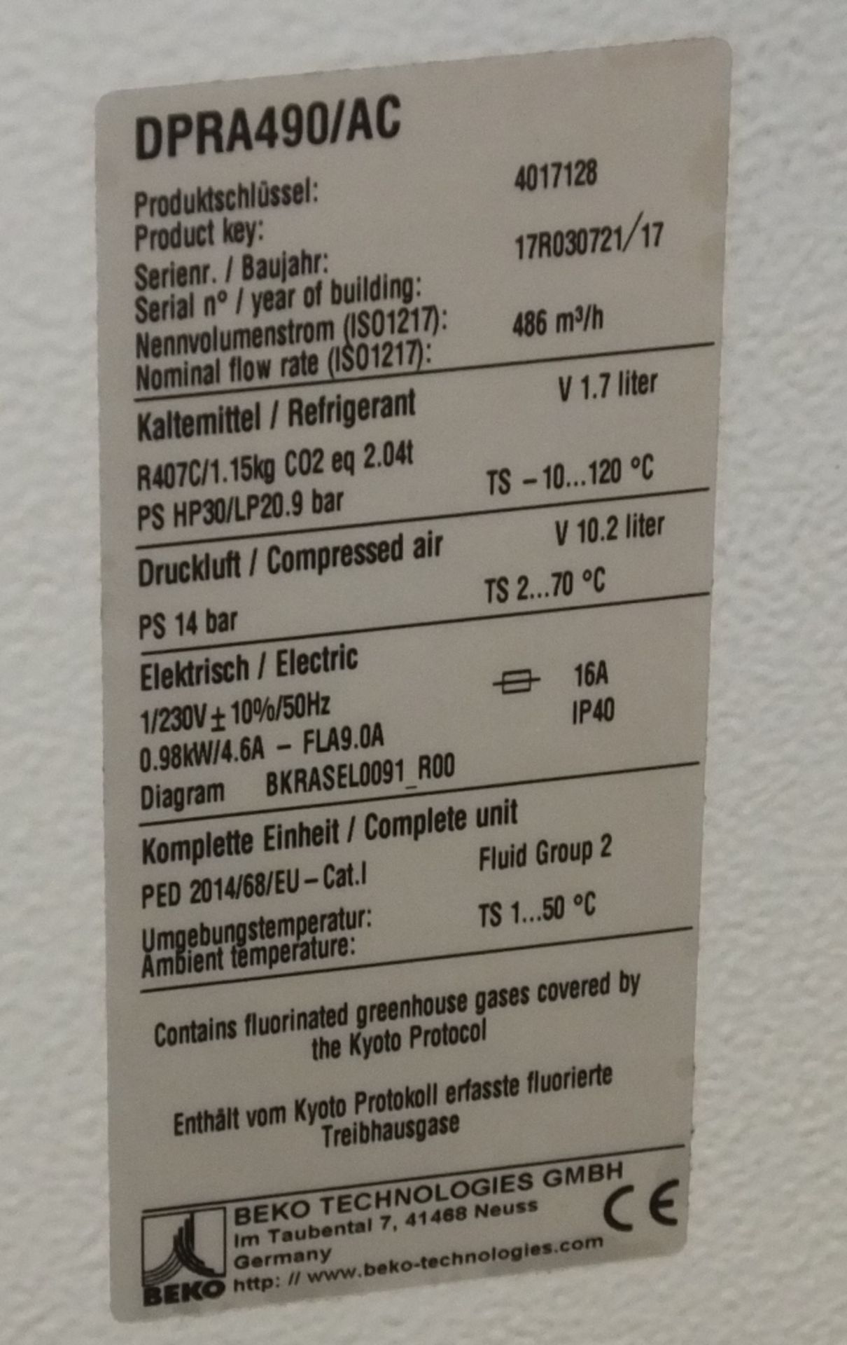 Drypoint DORA 490 / AC Refrigeration Dryer Compressed Air Unit - Image 3 of 7