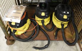 3 x Karcher Proffesional T 9/1 Bp Hoovers with 1 charger