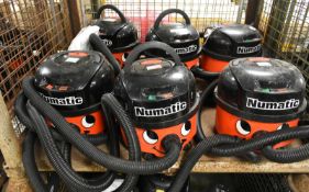 6 x NBV190 Numatic Hoovers with 1 Battery Charger, Accompanied by 6 hoses and 6 Batteries