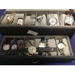 A box containing a mixed lot of lady's fashion watches including Klaus, Kobec, Citizen etc. (13)