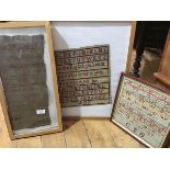 Three framed samplers, one 19thc. (43cm x 18cm) and two 20thc.