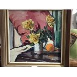George Hutchison, Yellow Roses, still life, signed lower right, dated 1951, oil on board (33cm x