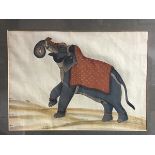 A pair 20thc Indian paintings on linen panels depicting Indian elephants (each: 17cm x 22cm)