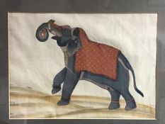 A pair 20thc Indian paintings on linen panels depicting Indian elephants (each: 17cm x 22cm)