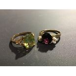 A 9ct gold cushion cut peridot ring, mounted in a claw setting, approx. 3ct , size T; together
