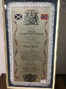 A commemorative silk panel celebrating a Gala Performance of Rob Roy at the Royal Lyceum, Edinburgh,