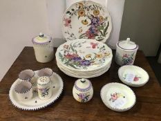 A mixed lot of Poole breakfast ware consisting of two jam pots, mustard pot and pepper, two circular