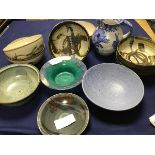 A mixed lot of glazed pottery and stoneware bowls, including Mull Pottery, a South Lissens pottery