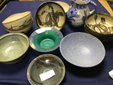 A mixed lot of glazed pottery and stoneware bowls, including Mull Pottery, a South Lissens pottery