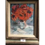 Jane Soeder (British b.1934), Poppies, oil on board (24cm x 19cm)