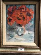 Jane Soeder (British b.1934), Poppies, oil on board (24cm x 19cm)