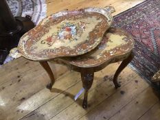 A 1950's Florentine style occasional table, the oval lift off tray top on shaped base, with plain
