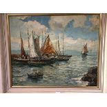 Enrique Koskaya, (Russian, 1901-1970), Mediterranean Fishing Boats, oil on canvas, signed lower left