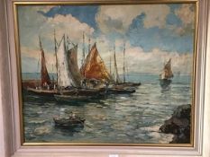 Enrique Koskaya, (Russian, 1901-1970), Mediterranean Fishing Boats, oil on canvas, signed lower left