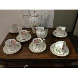 A Royal Chelsea bone china coffee set, comprising coffee pot, sugar cream, six cups and saucers,