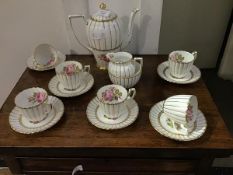 A Royal Chelsea bone china coffee set, comprising coffee pot, sugar cream, six cups and saucers,