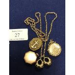A mixed lot of lockets including 9ct gold and yellow metal together with a fancy link chain (a lot)