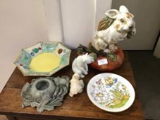 A mixed lot of pottery and china including a Lladro polar bear, an Old Kirk Holy Loch polar bear,