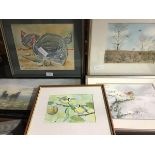 A group of watercolours depicting birds including Blue Tits and Robin by Peter Barrett, an
