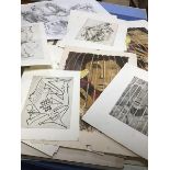 A folio containing a large quantity of drawings, etchings and prints including Donald Knight