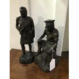 Two bronzed resin figures, Kilted Highlanders (one a/f) (tallest: 35cm)