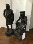 Two bronzed resin figures, Kilted Highlanders (one a/f) (tallest: 35cm)