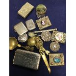 A mixed lot comprising a silver card case and vesta case, a metal vesta case and a silver circular