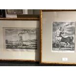 Two 18thc. etchings, The Famous Colossus of Rhodes and Chiro Centaurus (19cm x 28cm and 22cm x