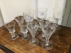 A mixed lot of 19thc./20thc. glasses including rummer style glasses and fluted liqueur glasses (11)