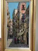 Ornella Ricca, 20thc. Italian School, Street Scene, oil on board, signed lower right, framed (39cm x