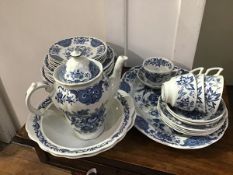 A Ridgeways blue and white Windsor pattern part dinner service consisting of dinner plates, coffee