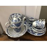 A Ridgeways blue and white Windsor pattern part dinner service consisting of dinner plates, coffee