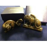 Two resin cast netsuke style figures, Museum Collection, a cat with mouse and a seated dog (2)