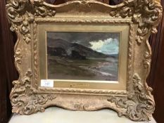19thc. School, Coastal Shore, oil on board, indistinctly signed lower right, dated 1887, label verso