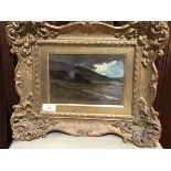 19thc. School, Coastal Shore, oil on board, indistinctly signed lower right, dated 1887, label verso
