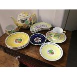 A mixed lot of Macmerry pottery including a teapot (a/f), four crescent salad plates, eight assorted