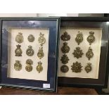 British military badges, a collection of Glengarry badges mounted in two box frames (19 badges) (