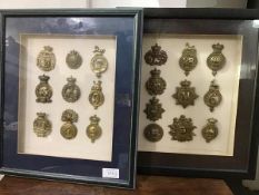 British military badges, a collection of Glengarry badges mounted in two box frames (19 badges) (