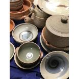 A mixed lot of glazed Art Pottery stoneware together with unglazed stoneware kitchen pots and part