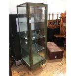 A 1950's freestanding display cabinet, the wooden frame with simulated verdigris finish and cast
