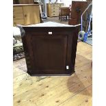 An early 20thc mahogany corner cabinet, with moulded dentil cornice, above a fielded panel door