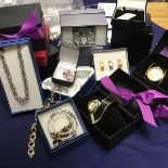 A group of lady's jewellery including watches, earrings, rings, necklaces etc. (a lot)