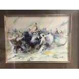 A Sanchis Cortez, 20thc. Spanish, Oxen Team, watercolour, signed lower right, in gilded frame (