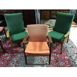 A pair of 1950s ash framed armchairs, with stretch tweed upholstery (93cm x 65cm x 69cm), and a late