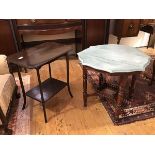 A late Victorian mahogany and later painted octagonal occasional table with serpentine edge and