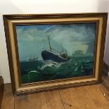 Scottish School, The Navigator, Trawler off the Bass Rock, oil on canvas, signed with initials (44cm