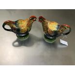 A pair of 1930s/40s English pottery novelty rooster teapots decorated with polychrome enamels, one