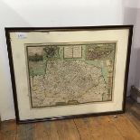 A modern print of a 1549 map of Norfolk, in glazed frame (39cm x 52cm)