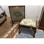 A 1940s folding table, the rectangular glazed top with grospoint floral tapestry (60cm x 56cm x
