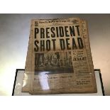 Two newspapers, New York World Telegram, November 22nd 1963 with headline, Kennedy Assassination,